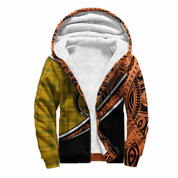 Houston Crest Tartan Sherpa Hoodie with Polynesian Vibes Style - Orange Version