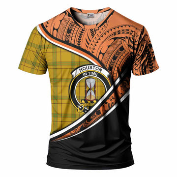 Houston Crest Tartan T-Shirt with Polynesian Vibes Style - Orange Version