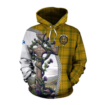 Houston Tartan Cotton Hoodie with Family Crest and St. Andrew's Cross Accented by Thistle Vines