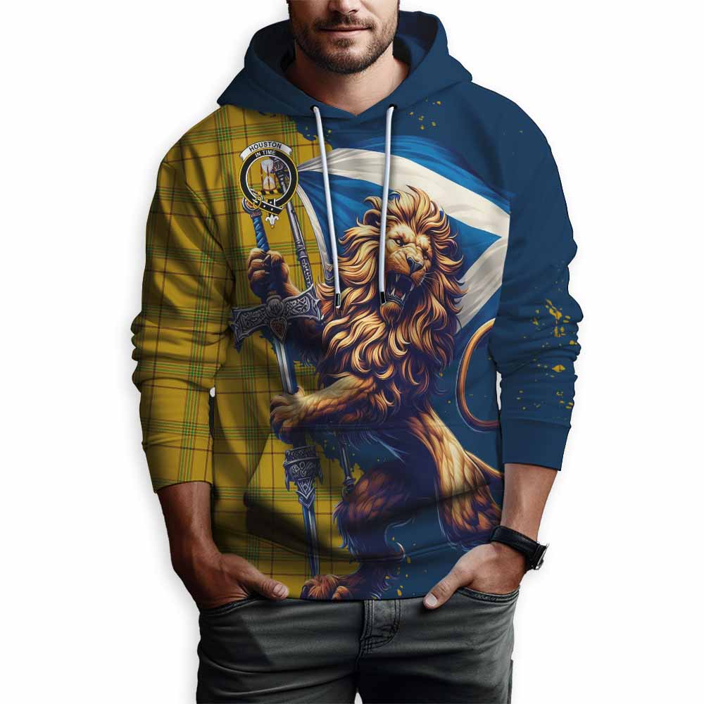 Tartan Vibes Clothing Houston Tartan Family Crest Hoodie with Scottish Majestic Lion