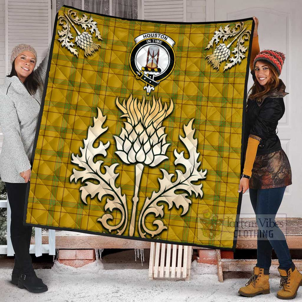 Tartan Vibes Clothing Houston Tartan Quilt with Family Crest and Golden Thistle Style