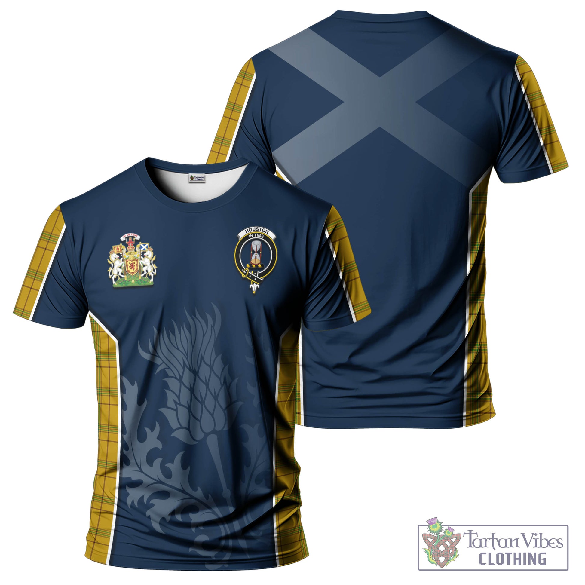 Tartan Vibes Clothing Houston Tartan T-Shirt with Family Crest and Scottish Thistle Vibes Sport Style