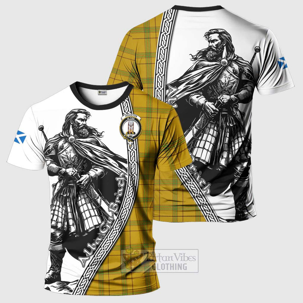 Tartan Vibes Clothing Houston Tartan Clan Crest T-Shirt with Highlander Warrior Celtic Style