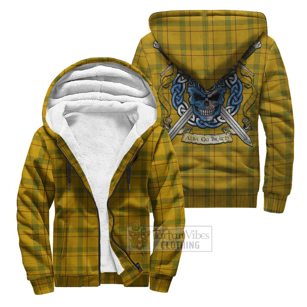 Tartan Vibes Clothing Houston Tartan Sherpa Hoodie with Family Crest Celtic Skull Style