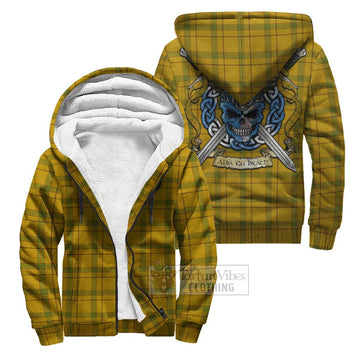 Houston Tartan Sherpa Hoodie with Family Crest Celtic Skull Style