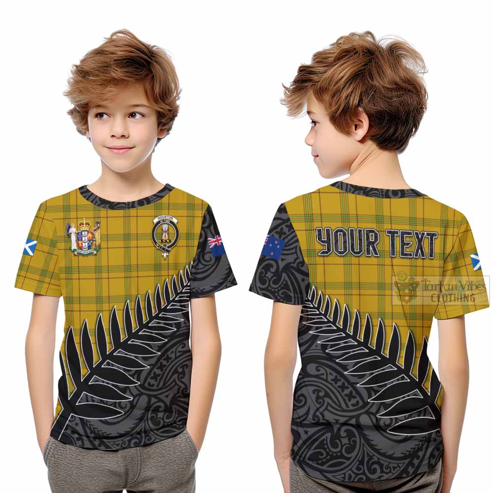 Tartan Vibes Clothing Houston Crest Tartan Kid T-Shirt with New Zealand Silver Fern Half Style