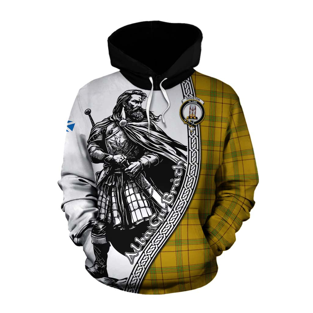 Tartan Vibes Clothing Houston Tartan Clan Crest Cotton Hoodie with Highlander Warrior Celtic Style