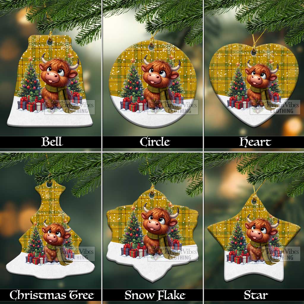 Tartan Vibes Clothing Houston Tartan Christmas Ceramic Ornament with Adorable Highland Coo