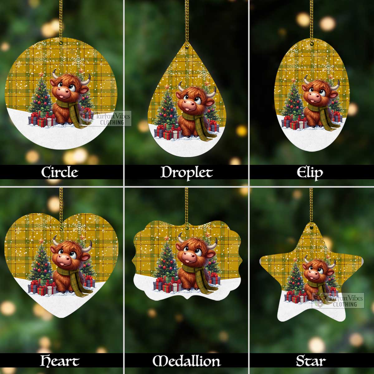 Tartan Vibes Clothing Houston Tartan Christmas Aluminium Ornament with Adorable Highland Coo