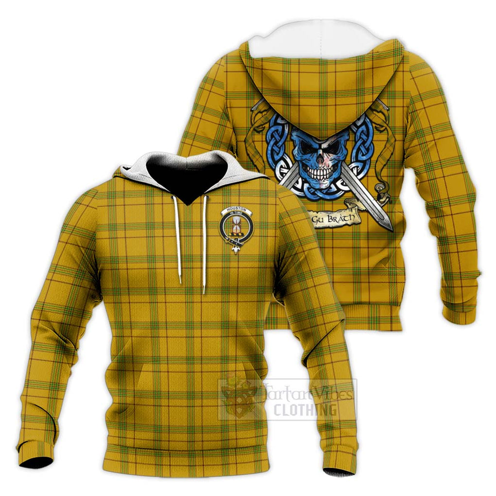 Tartan Vibes Clothing Houston Tartan Knitted Hoodie with Family Crest Celtic Skull Style