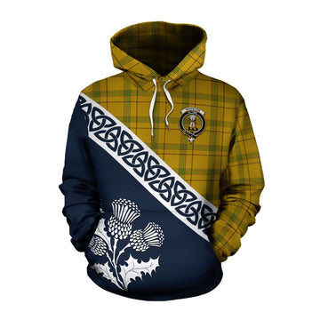 Houston Tartan Cotton Hoodie Featuring Thistle and Scotland Map