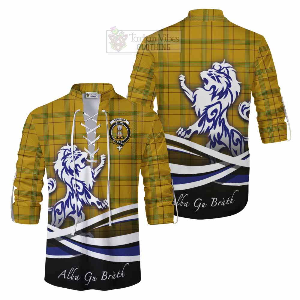 Tartan Vibes Clothing Houston Tartan Ghillie Kilt Shirt with Alba Gu Brath Regal Lion Emblem