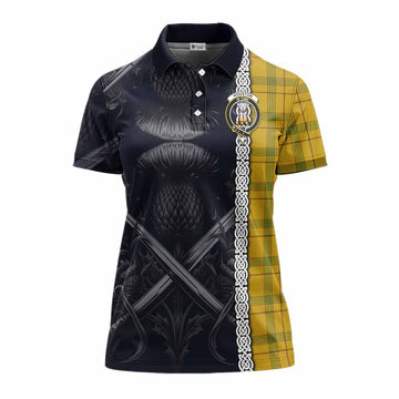 Houston Tartan Women's Polo Shirt with Family Crest Cross Sword Thistle Celtic Vibes