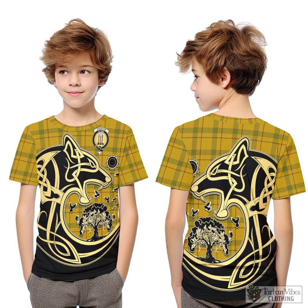 Houston Tartan Kid T-Shirt with Family Crest Celtic Wolf Style Youth XL Size14 - Tartan Vibes Clothing