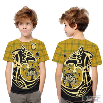 Houston Tartan Kid T-Shirt with Family Crest Celtic Wolf Style