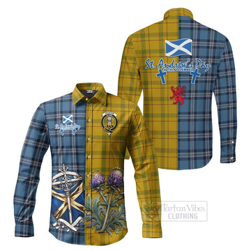 Houston Tartan Long Sleeve Button Shirt Happy St. Andrew's Day Half Tartan Style