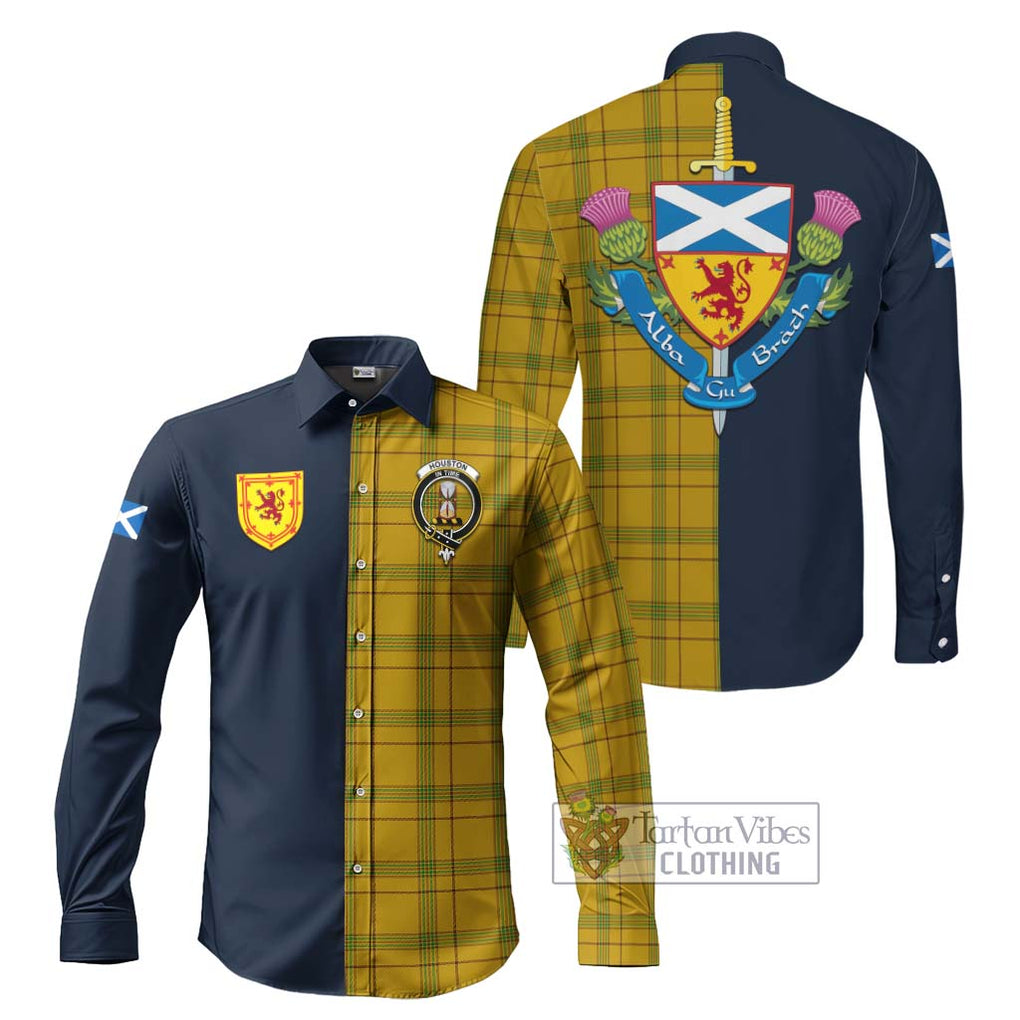 Tartan Vibes Clothing Houston Tartan Long Sleeve Button Shirt with Scottish Lion Royal Arm Half Style