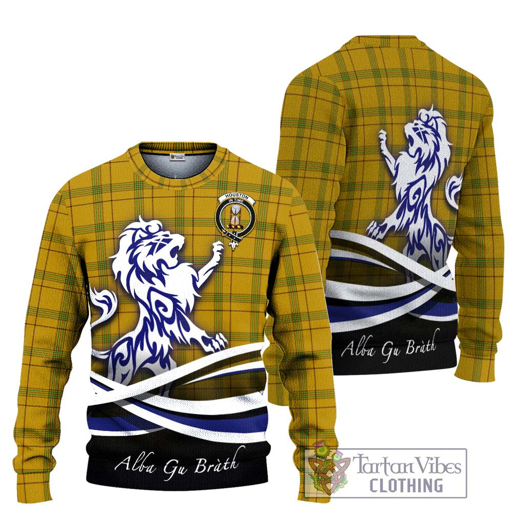 Houston Tartan Knitted Sweater with Alba Gu Brath Regal Lion Emblem Unisex - Tartanvibesclothing Shop