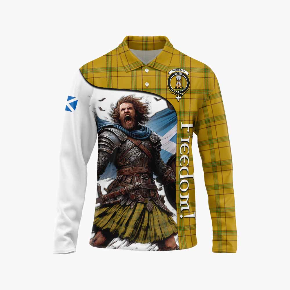 Tartan Vibes Clothing Houston Crest Tartan Long Sleeve Polo Shirt Inspired by the Freedom of Scottish Warrior