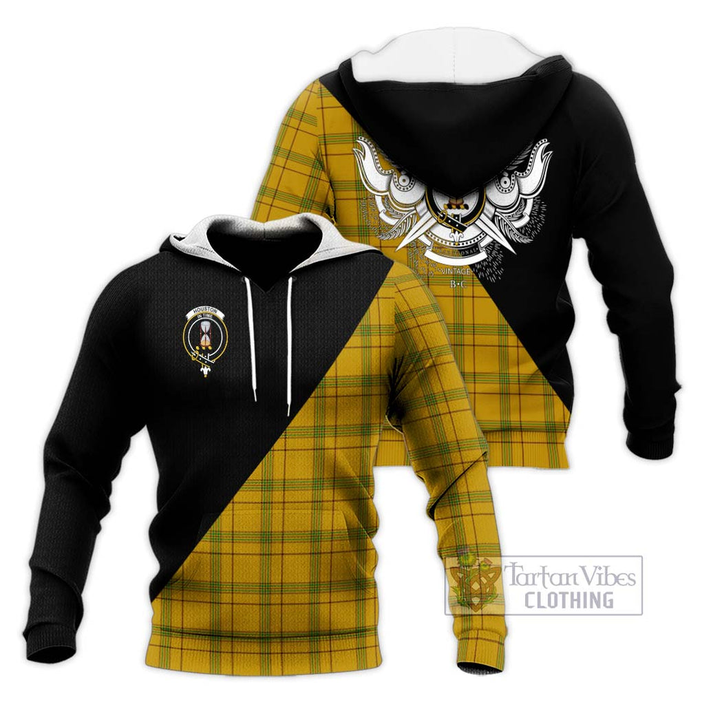 Houston Tartan Knitted Hoodie with Family Crest and Military Logo Style Unisex Knitted Pullover Hoodie - Tartanvibesclothing Shop