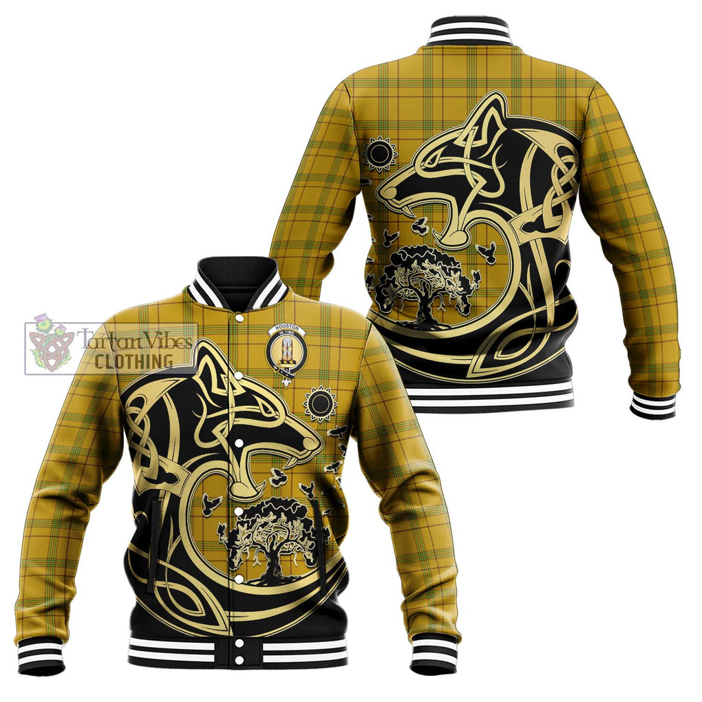 Houston Tartan Baseball Jacket with Family Crest Celtic Wolf Style Unisex - Tartan Vibes Clothing