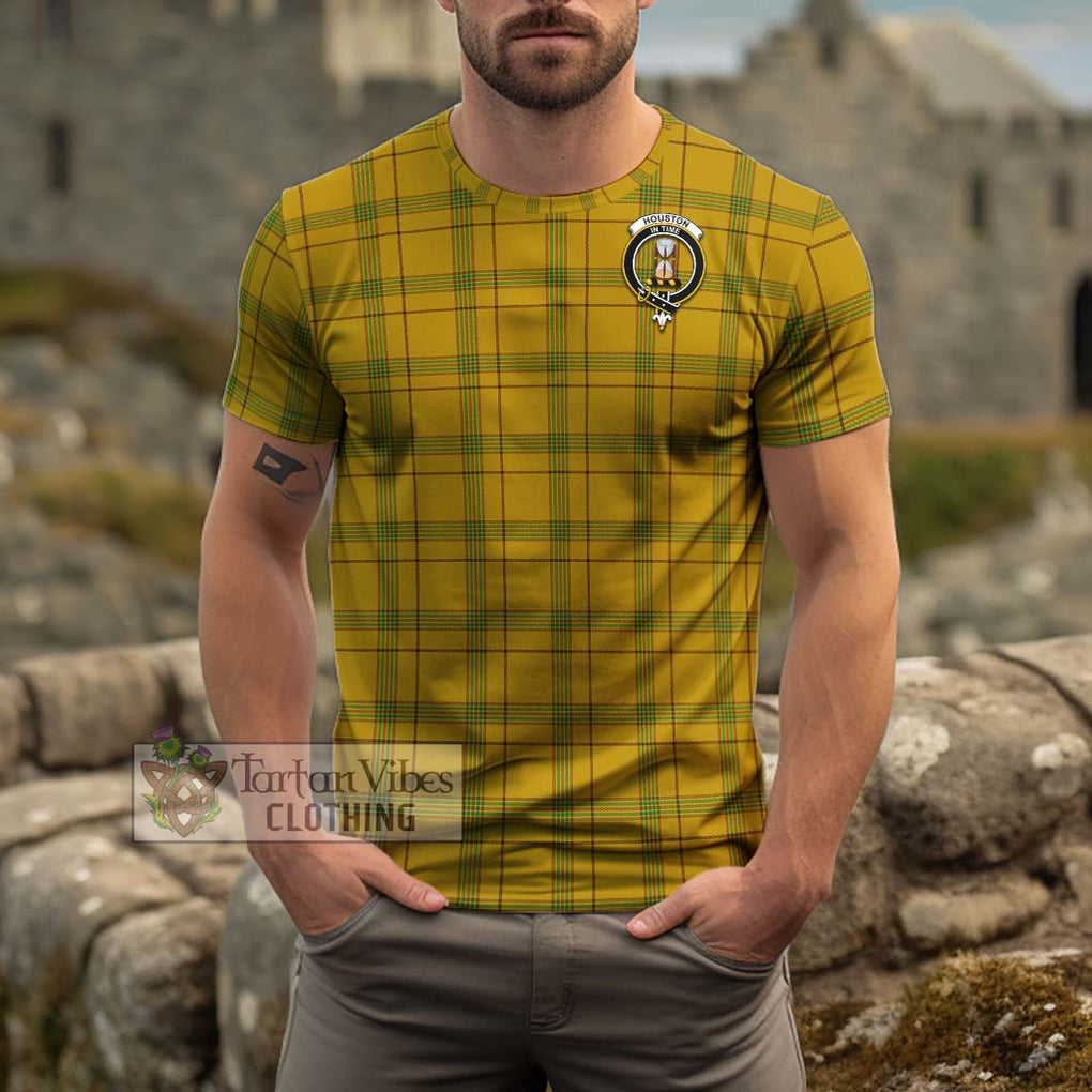 Houston Tartan Cotton T-Shirt with Family Crest Men's Shirt - Tartanvibesclothing Shop