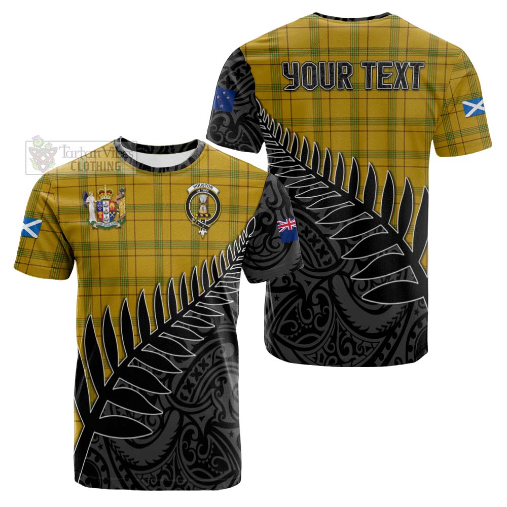 Tartan Vibes Clothing Houston Crest Tartan Cotton T-shirt with New Zealand Silver Fern Half Style