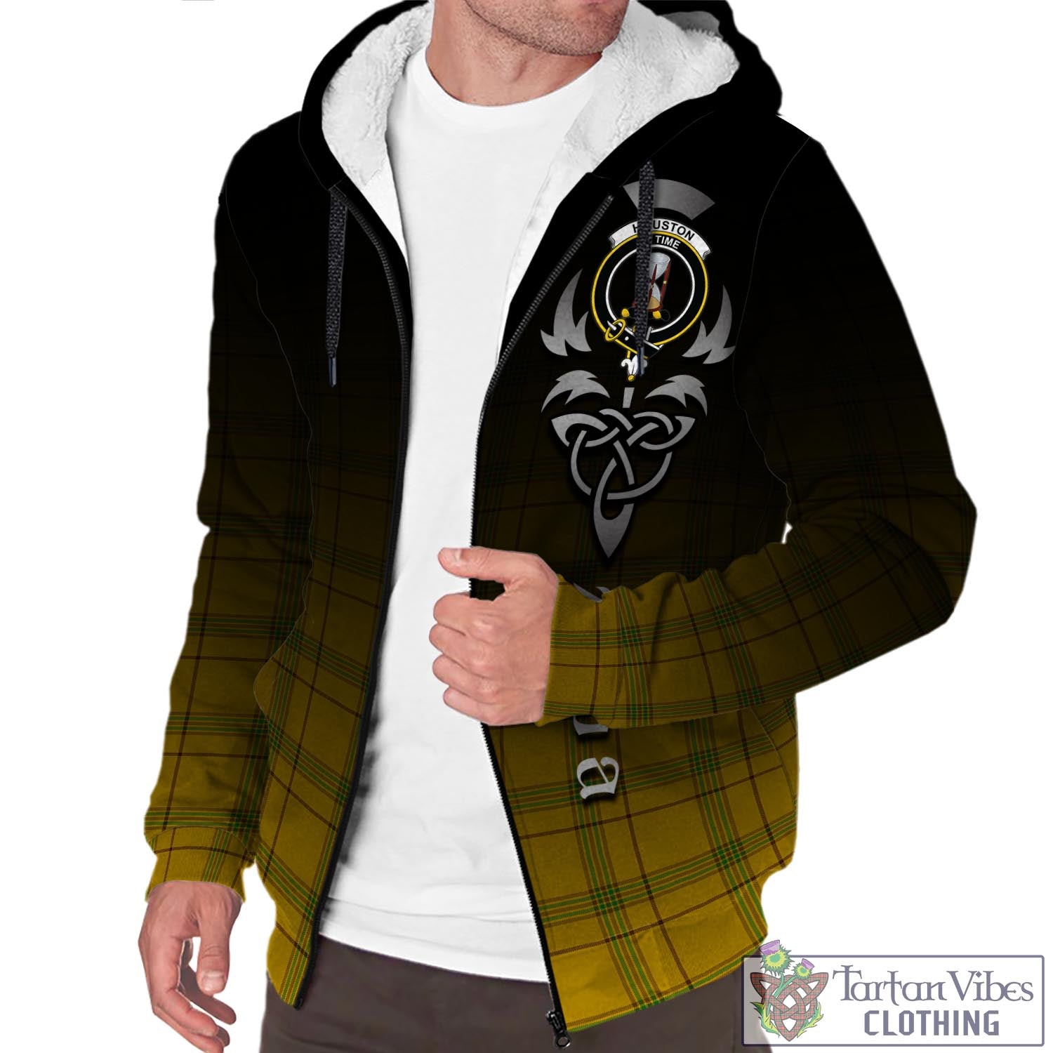 Tartan Vibes Clothing Houston Tartan Sherpa Hoodie Featuring Alba Gu Brath Family Crest Celtic Inspired