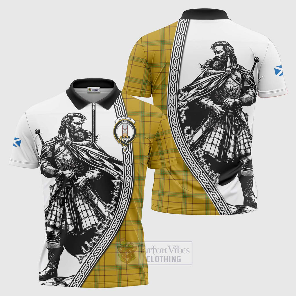 Tartan Vibes Clothing Houston Tartan Clan Crest Zipper Polo Shirt with Highlander Warrior Celtic Style