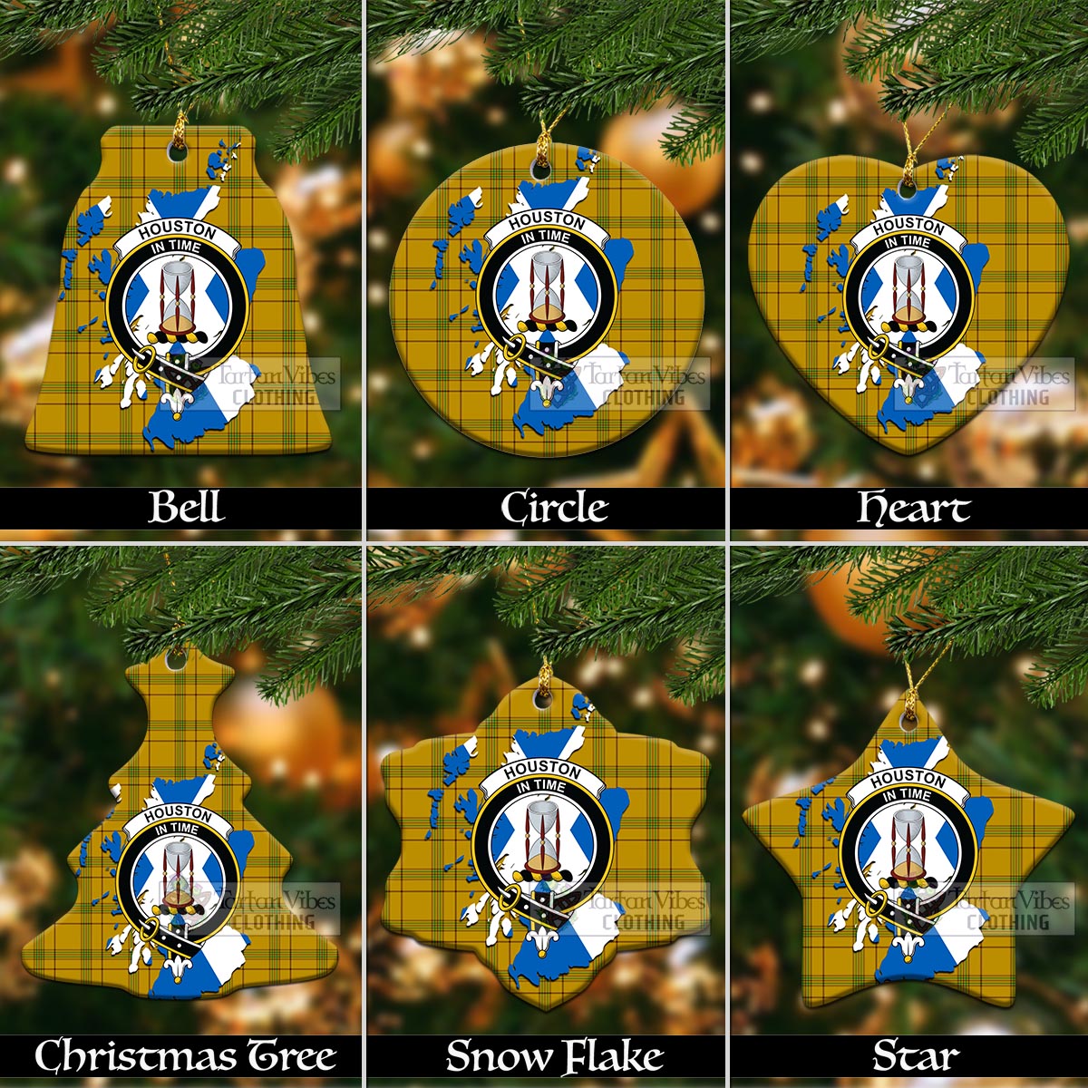 Tartan Vibes Clothing Houston Tartan Christmas Ornament with Family Crest and Scotland Map