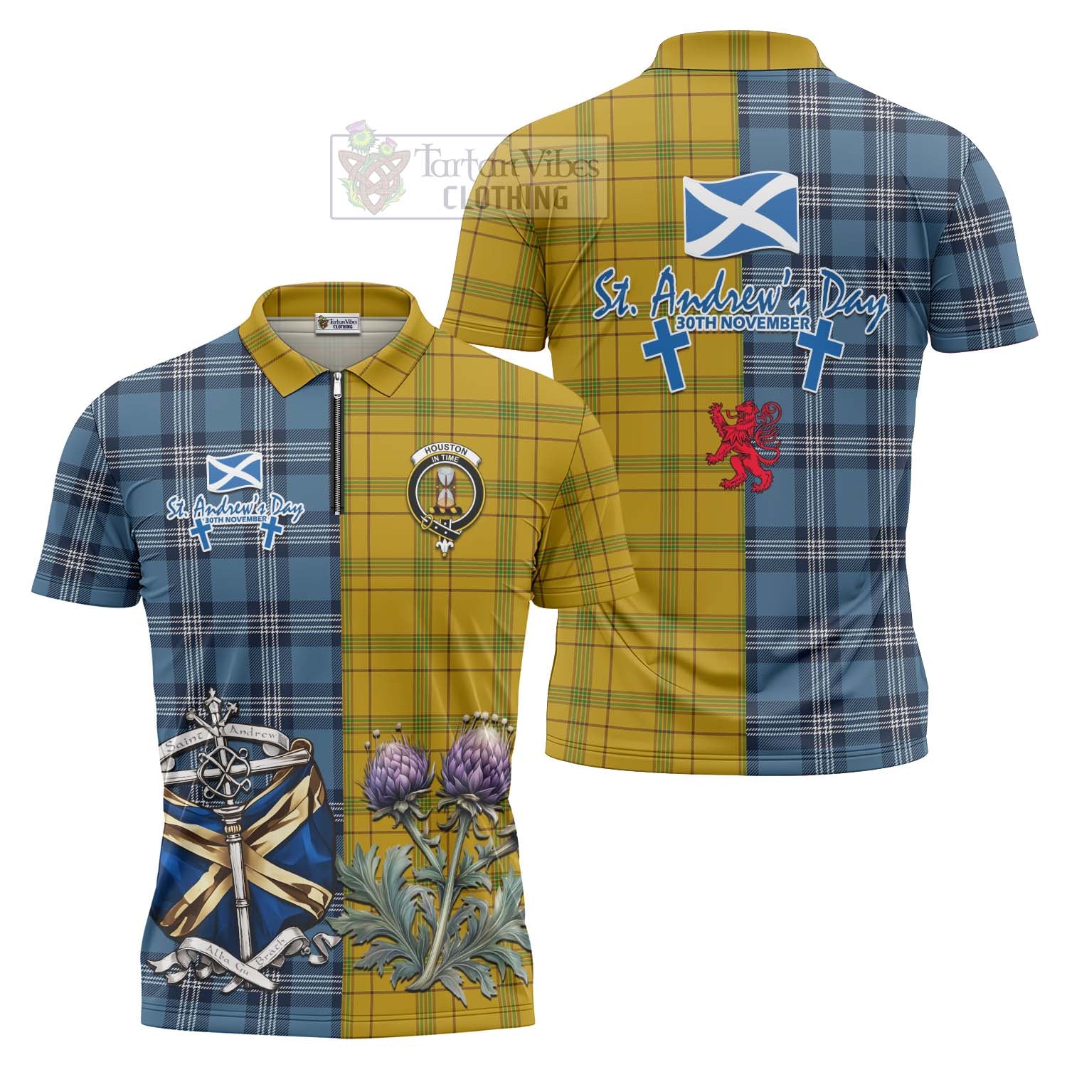 Tartan Vibes Clothing Houston Tartan Zipper Polo Shirt Happy St. Andrew's Day Half Tartan Style