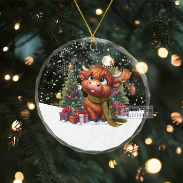 Houston Clan Christmas Glass Ornament with Adorable Highland Coo