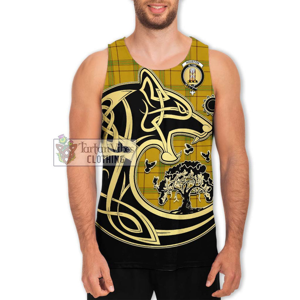 Houston Tartan Men's Tank Top with Family Crest Celtic Wolf Style Men - Tartan Vibes Clothing