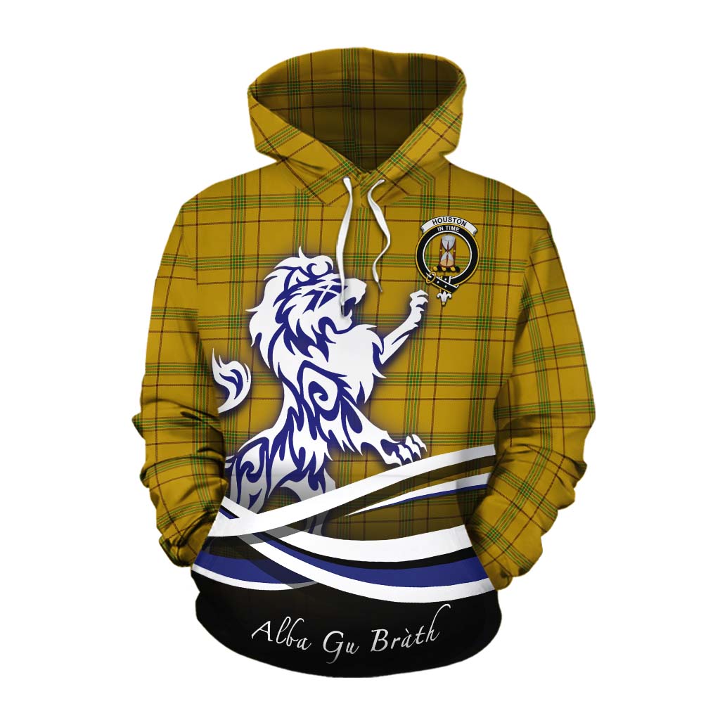 Tartan Vibes Clothing Houston Tartan Cotton Hoodie with Alba Gu Brath Regal Lion Emblem