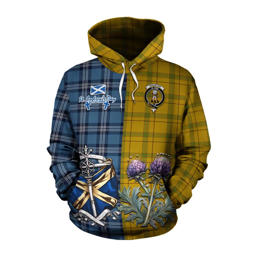 Tartan Vibes Clothing Houston Tartan Cotton Hoodie Happy St. Andrew's Day Half Tartan Style