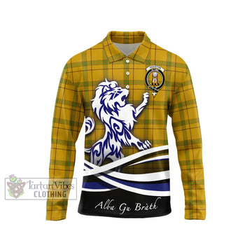 Houston Tartan Long Sleeve Polo Shirt with Alba Gu Brath Regal Lion Emblem