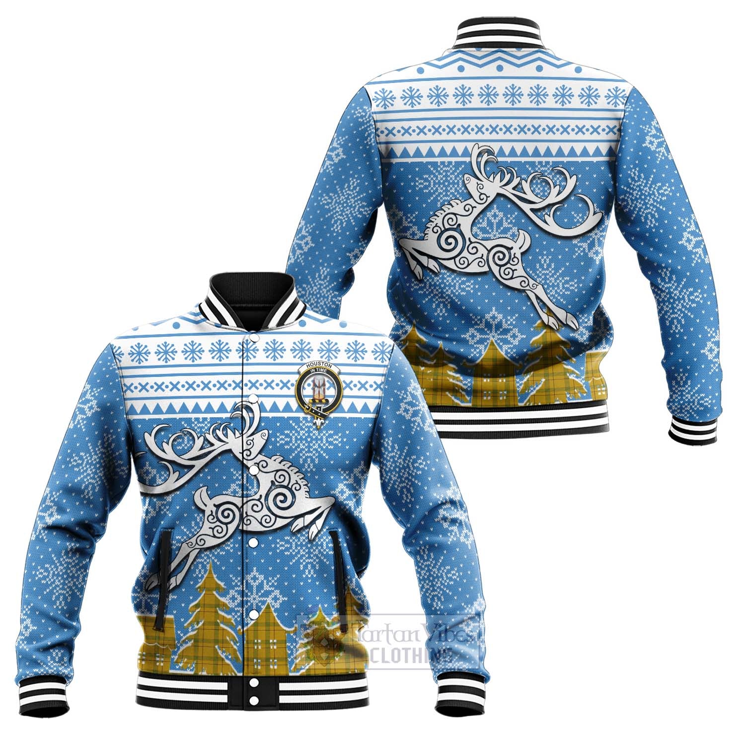 Tartan Vibes Clothing Houston Clan Christmas Baseball Jacket Celtic Reindeer Style