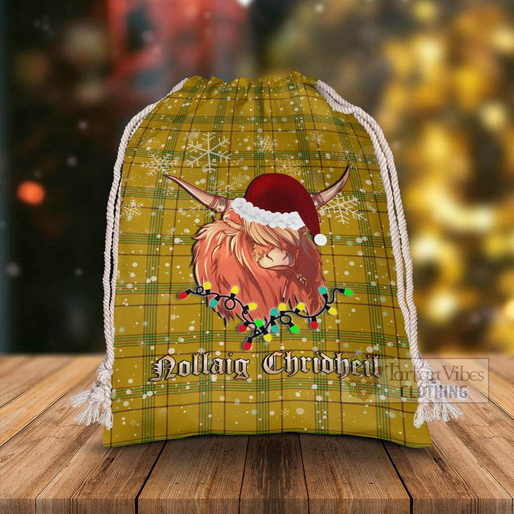 Tartan Vibes Clothing Houston Tartan Christmas Santa's Bag with Highland Cow