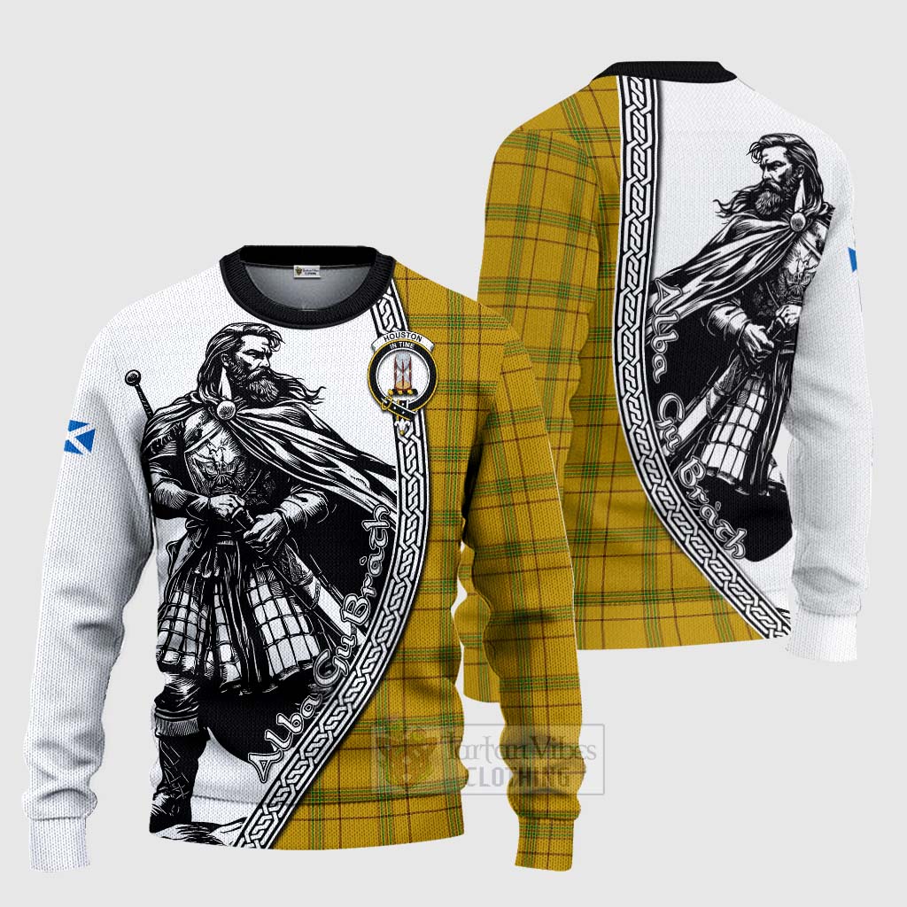 Tartan Vibes Clothing Houston Tartan Clan Crest Knitted Sweater with Highlander Warrior Celtic Style