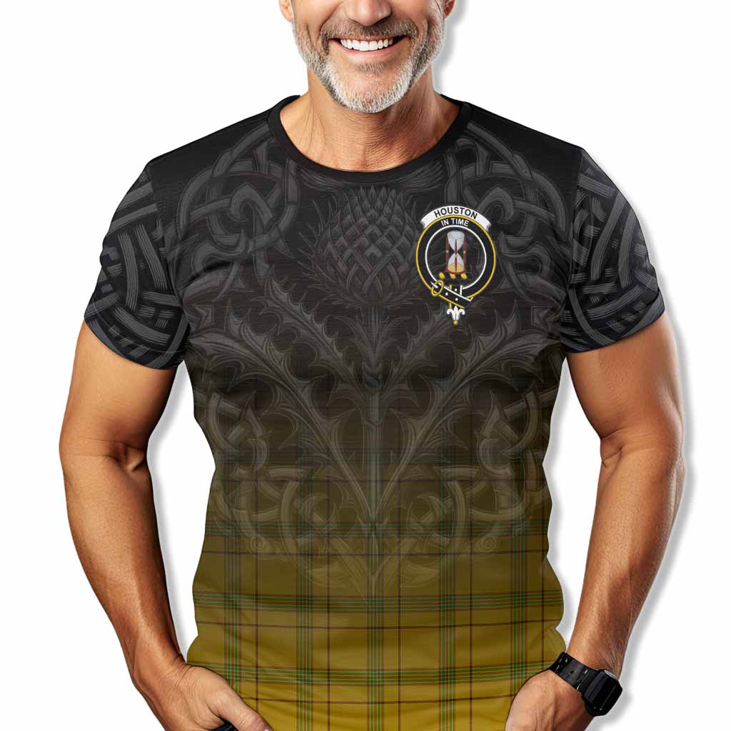 Tartan Vibes Clothing Houston Tartan T-Shirt with Family Crest Celtic Thistle Vibes