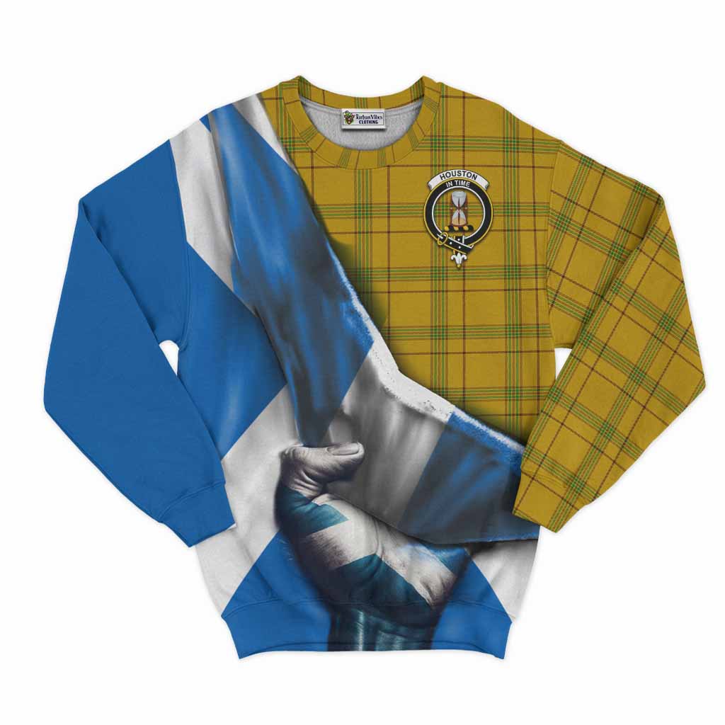 Tartan Vibes Clothing Houston Tartan Sweatshirt with Family Crest Scotland Patriotic Style