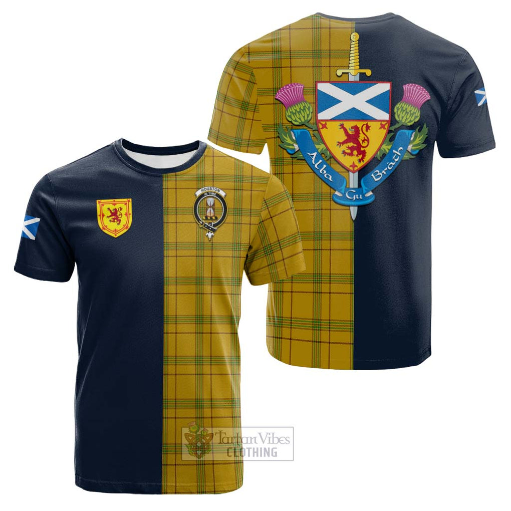 Tartan Vibes Clothing Houston Tartan Cotton T-shirt with Scottish Lion Royal Arm Half Style