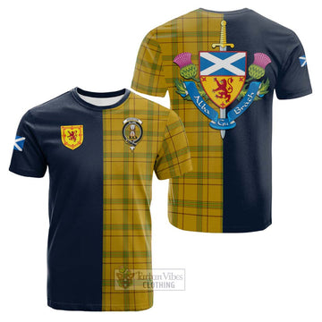 Houston Tartan Cotton T-shirt Alba with Scottish Lion Royal Arm Half Style