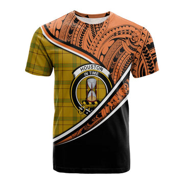 Houston Crest Tartan Cotton T-shirt with Polynesian Vibes Style - Orange Version