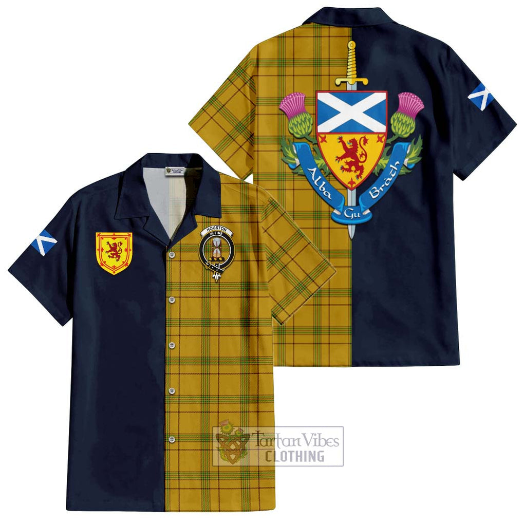 Tartan Vibes Clothing Houston Tartan Short Sleeve Button Shirt with Scottish Lion Royal Arm Half Style