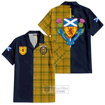 Houston Tartan Short Sleeve Button Shirt with Scottish Lion Royal Arm Half Style