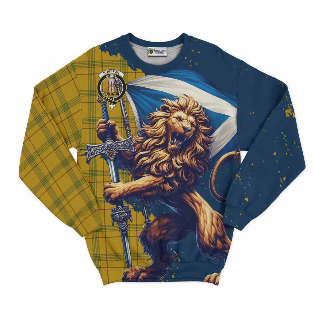 Tartan Vibes Clothing Houston Tartan Family Crest Sweatshirt with Scottish Majestic Lion