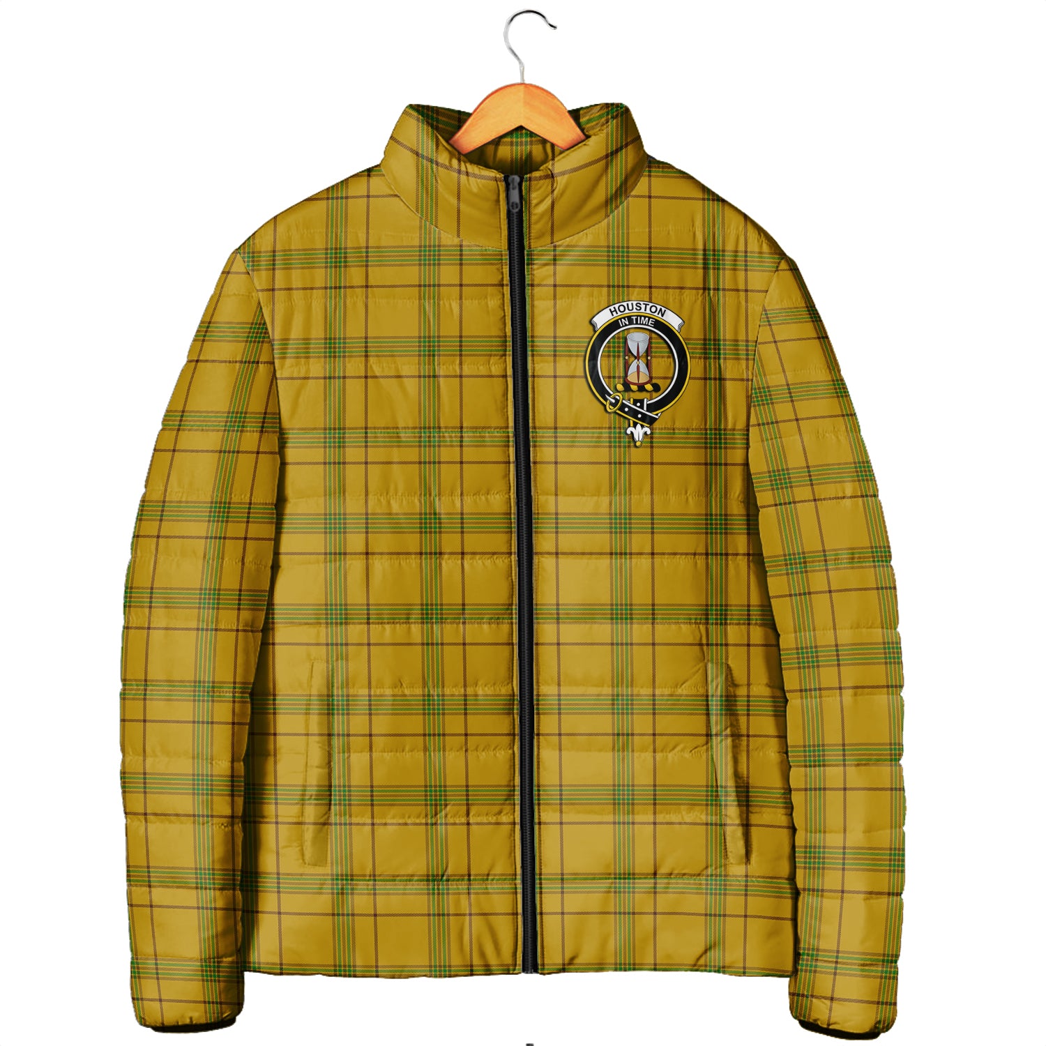 Houston Tartan Padded Jacket with Family Crest Men's Padded Jacket - Tartan Vibes Clothing