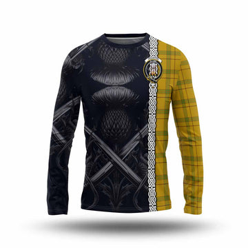 Houston Tartan Long Sleeve T-Shirt with Family Crest Cross Sword Thistle Celtic Vibes