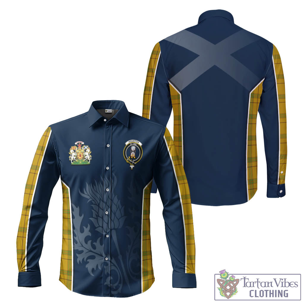 Tartan Vibes Clothing Houston Tartan Long Sleeve Button Up Shirt with Family Crest and Scottish Thistle Vibes Sport Style